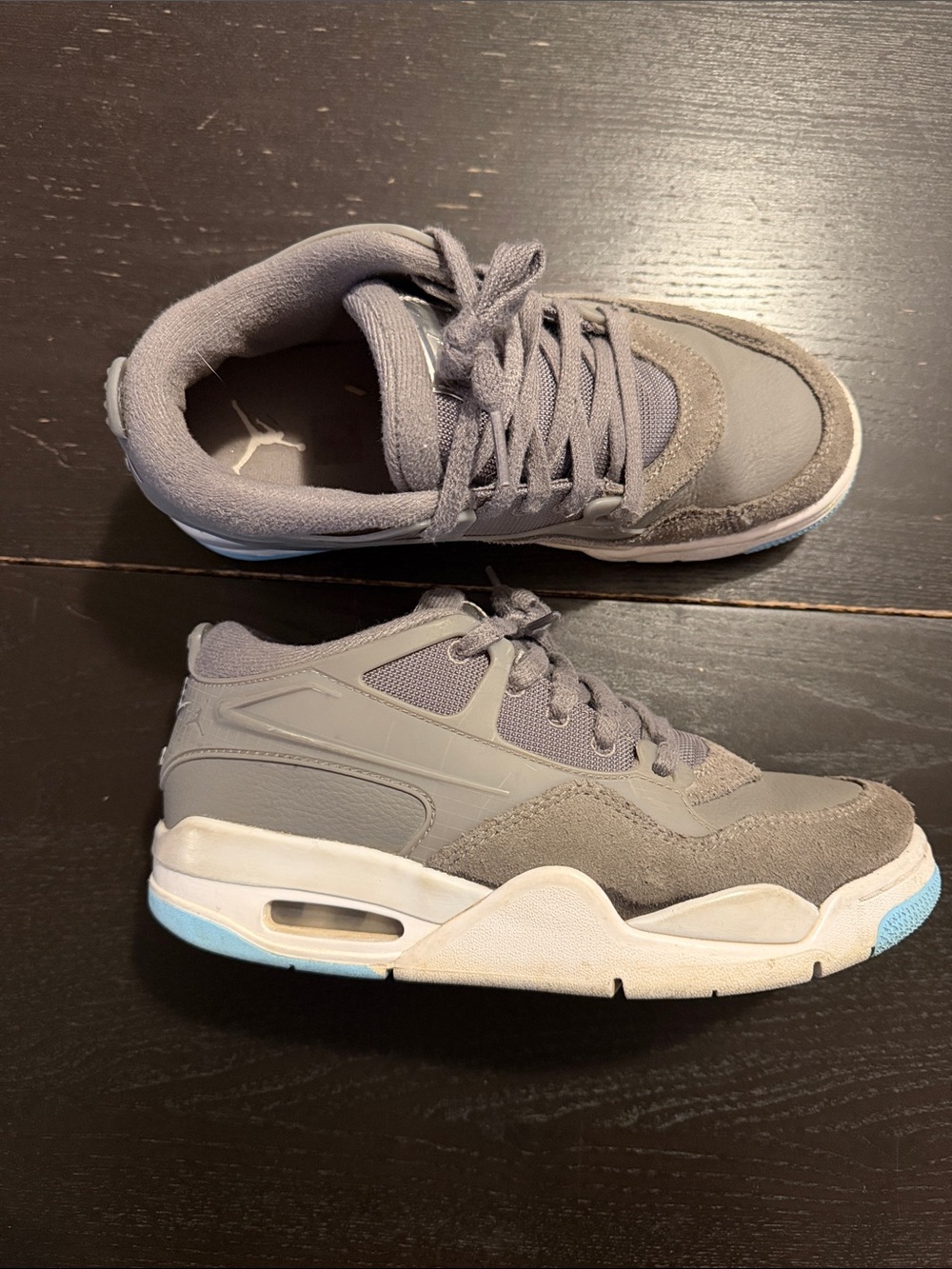 Kids Gray Jordan’s with Light Blue Accents